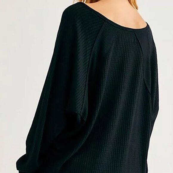 Free People Women's Santa Clara Thermal Long Sleeve Pullover Black Size S - Picture 2 of 9